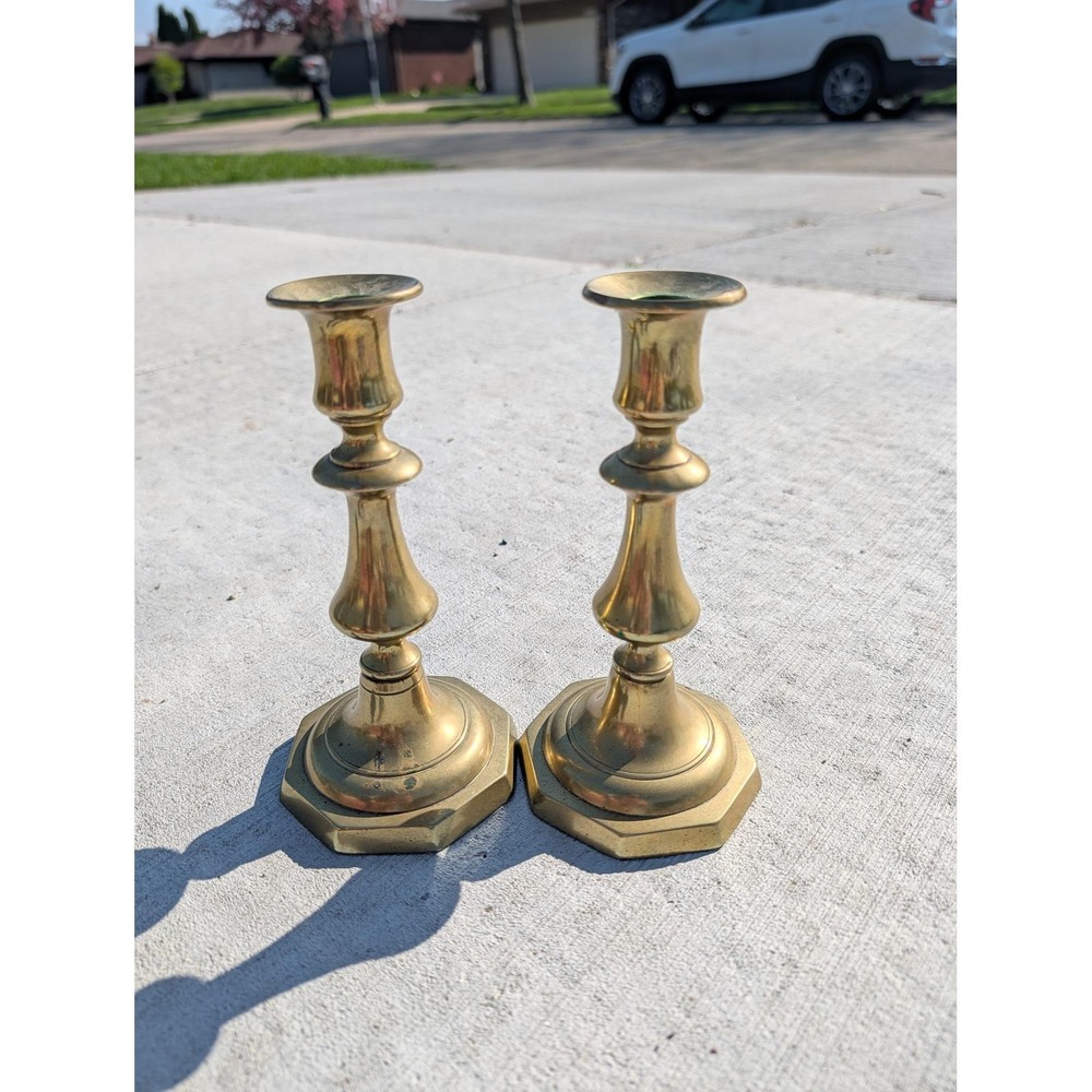 VTG‎ Solid Brass Candlesticks Pair 7.5" Octagon Base Grandmacore Moody Heritage - Picture 2 of 8